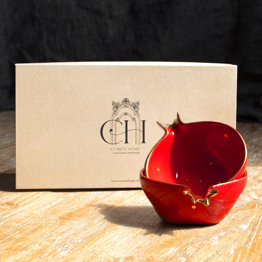 وعاء رمان - مجموعة من قطعتين (أحمر)