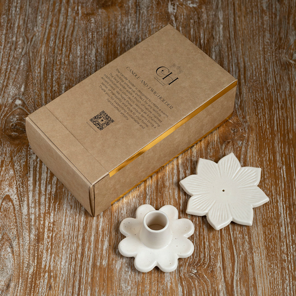 Bloom and Glow Gift Set- Flower-Shaped Teacups & Twig Candle Holder