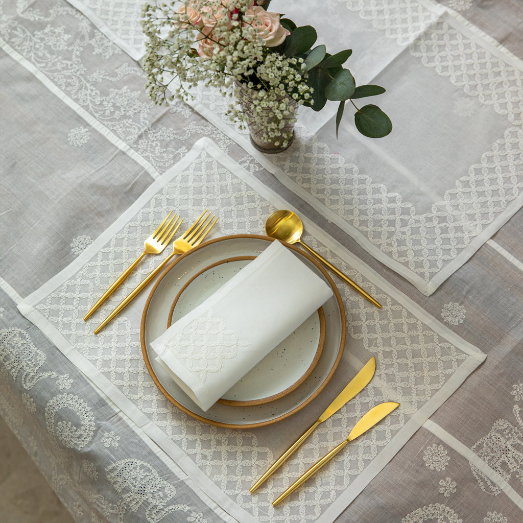 Chikankari Dinner Placemats & Napkins