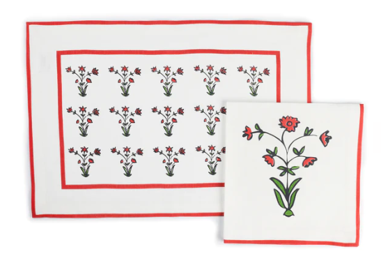 Crimson Floral Table Mat and Napkin set