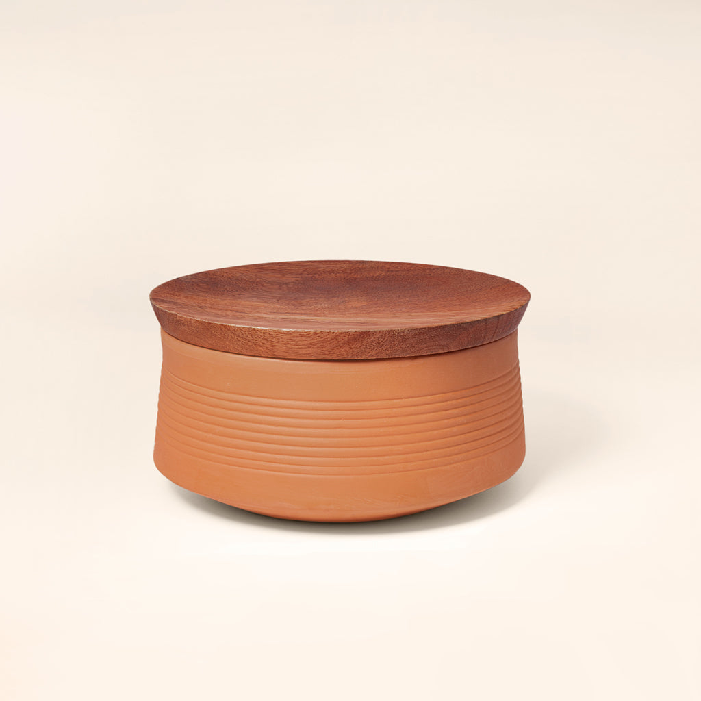 Terracotta Serving Dish with Wooden Lid