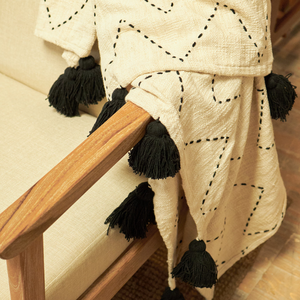 بطانية ياسمين طبيعية / سوداء